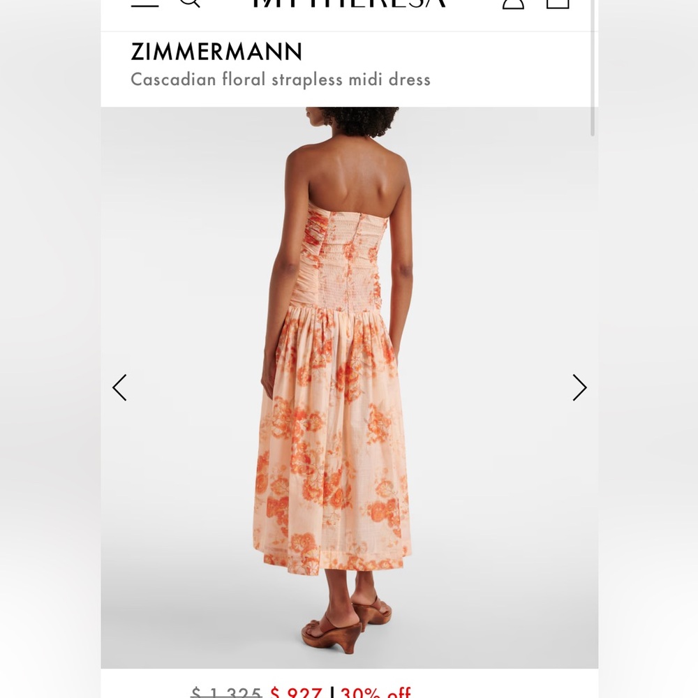 Zimmermann Peach Floral Strapless Midi Dress - Picture 3 of 6